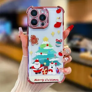 Christmas tree pattern mobile phone case, Santa Claus holiday mobile phone case, four-corner anti-fall frame electroplated mobile phone case, suitable for iPhone11/12/13/14/15/16/17prommax full models, Christmas gift, smartphone case