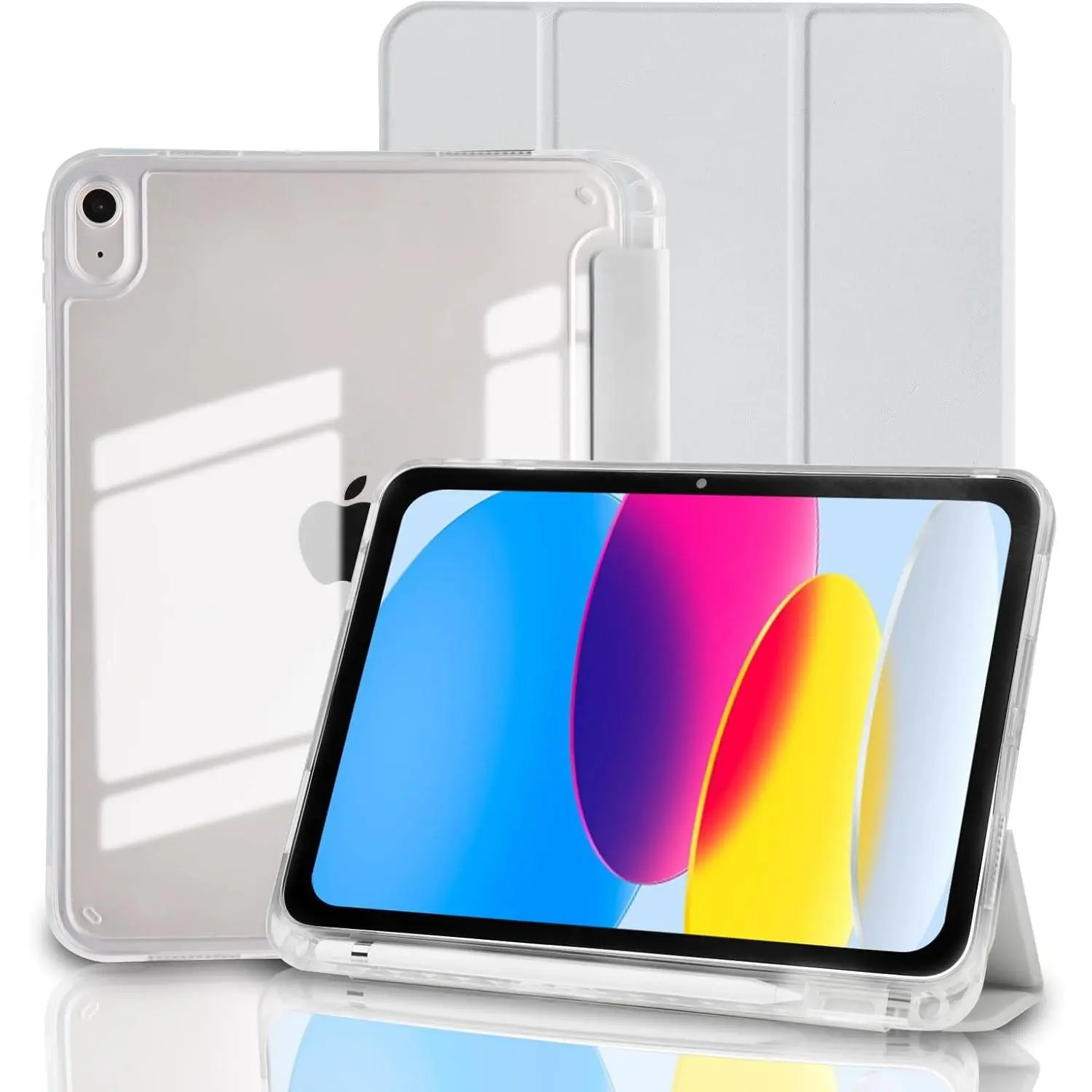 Case for iPad A16 11th Generation 11 Inch 2025, iPad 10th Generation 10.9 Inch 2022, Hybrid Protective Cover with Pencil Holder, Clear Transparent  Shell, Anti-Yellowing Case, Gray