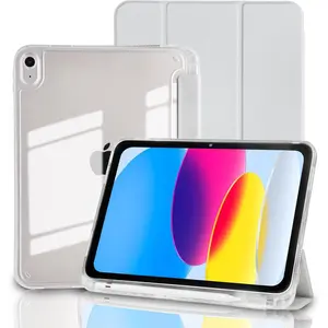 Case for iPad A16 11th Generation 11 Inch 2025, iPad 10th Generation 10.9 Inch 2022, Hybrid Protective Cover with Pencil Holder, Clear Transparent  Shell, Anti-Yellowing Case, Gray