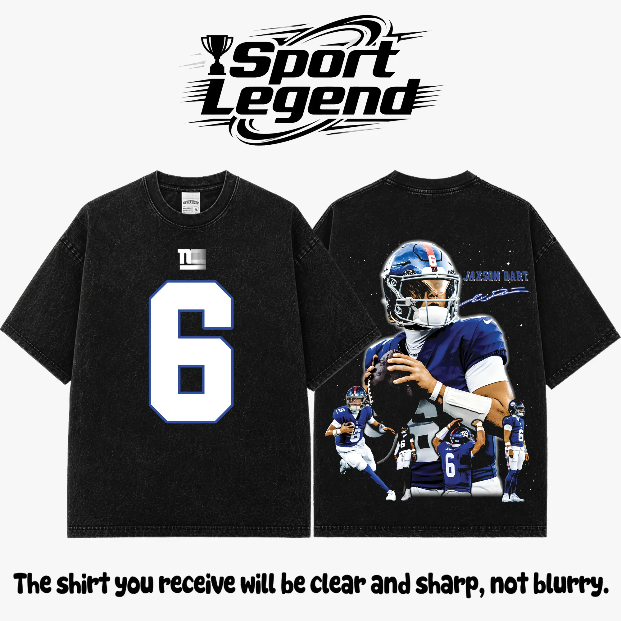 Bootleg Jaxson Dart 6 Premium Acid Washed Cotton T-Shirt (Made in USA), Heavyweight Vintage Graphic Tee, Oversized Washed Football Shirt, Big Blue Nation Fan Apparel, Dartboard Material, Game Day Outfit, Unisex Streetwear Gift