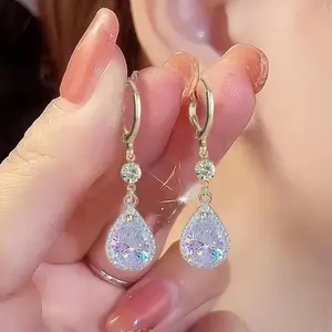 Korean Fashion Zircon Water Drop Earrings for Women Shiny Crystal Long Pendant Dangle Earring Girls Wedding Party Jewelry Gifts