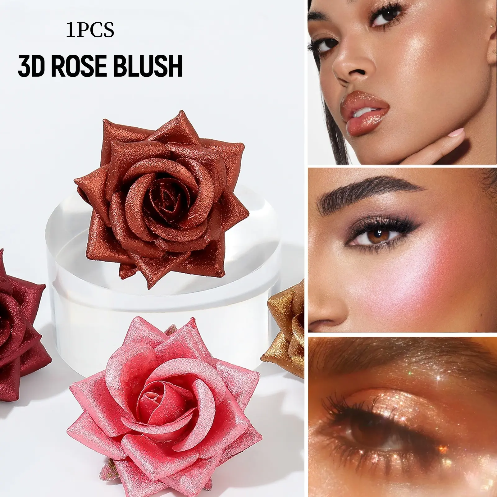 3D Three-dimensional Rose Highlight Powder Blusher Beauty Cosmetics Makeup Naturally Improves Color, Easy To Apply, Powder Blusher Powder Blusher Cream