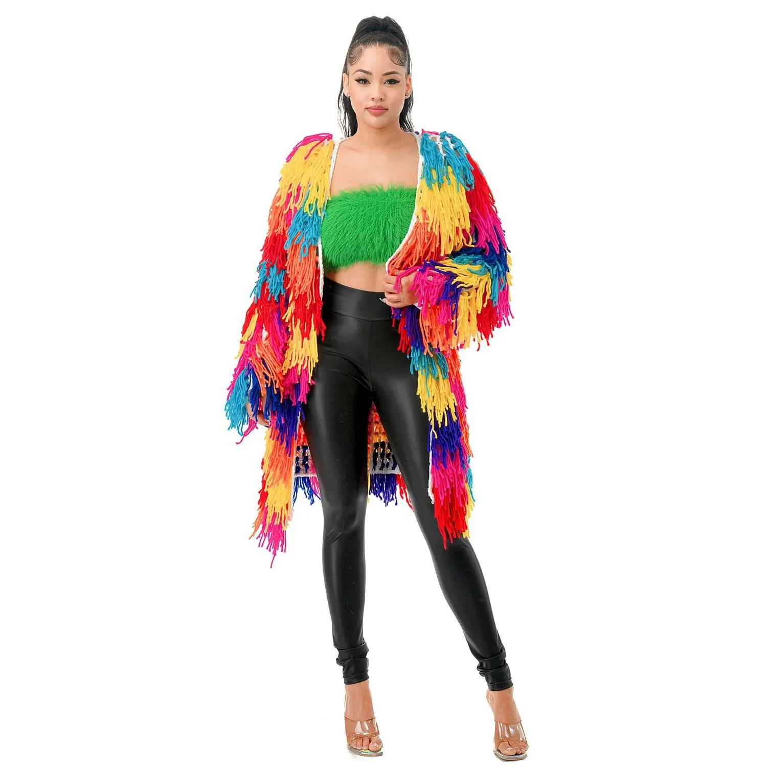 Wildest Dreams Long Shaggy Knit Fringe Multicolor Cardigan