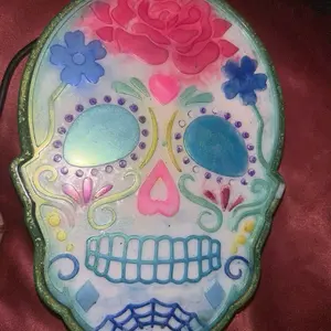 Sugar Skull Resin Jewelry Box with Colorful Floral Design and Intricate Detailing for Decorative Storage
