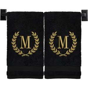 Monogrammed Hand Towels for Bathroom Set of 2 Genuine Turkish Towels Choose Towel and Thread Color A-Z with Embroidered Wheat Laurel Design