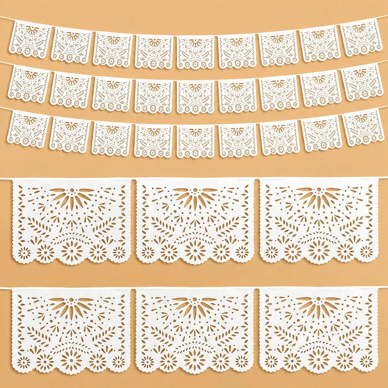 PVC Cielito Lindo Papel Picado Geometric Pre-Stringed Banner Ornaments - 3 Packs (19.7ft Each, 59ft Total, 15.7×11.8" Flags), Durable Rain-Ready Outdoor-Indoor Hispanic Party Decor for Cinco de Mayo, Indoor Halls to Patio Backdrops