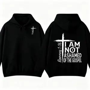 Bible Verse Hoodie Romans 1:16 I Am Not Ashamed Cross Graphic Christian Faith Unisex Long Sleeve Pullover for Worship Inspirational Streetwear and Spiritual Gifts