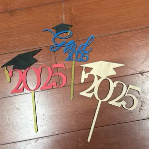Cake/Cupcake Toppers Set of 3 - Graduation Design with '2025' Text, Includes Three Unique Toppers