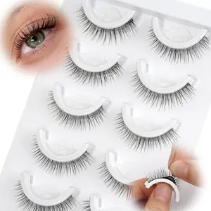 Self Adhesive Lashes False Eyelashes Update More Stronger Waterproof 10mm Natural Pre-glued Easy Eyelashes for Beginners Fake Lashes Press on Lashes Gluess Wispy Strip Lashes by (10mm L08)