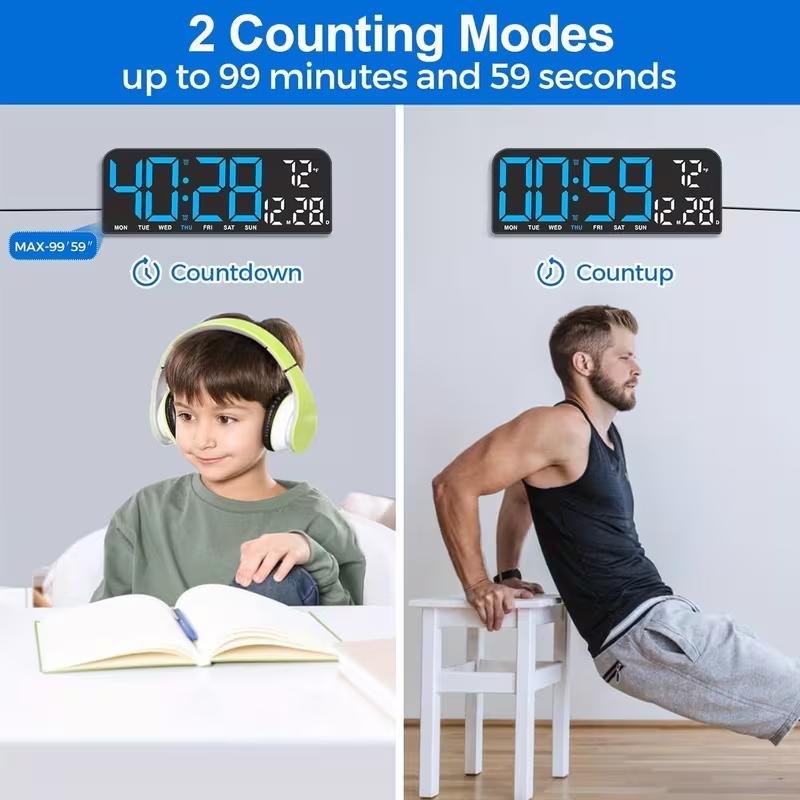 Digital alarm clock with date and temperature/humidity display, three adjustable brightness levels, two sets of alarms and countdown functions. An ideal household item for bedrooms, offices and living rooms.