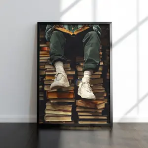 Black Man Reading Poster, Modern Bookish Wall Art, Study Art Print, Urban Sneakerhead Print , Product without frame
