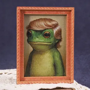 Funny Frog with Bob Haircut Portrait Fridge Magnet - Whimsical Cottagecore Aesthetic Meme Decoration, Cute Miniature Animal Art, Unique Oddly Specific Gift Magnetic Magnetic
