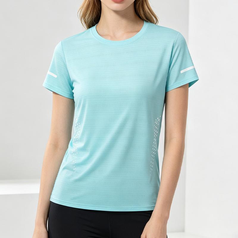 New women’s quick-dry sports T-shirt with reflective stripes, breathable athletic top, lightweight for running, fitness, and yoga