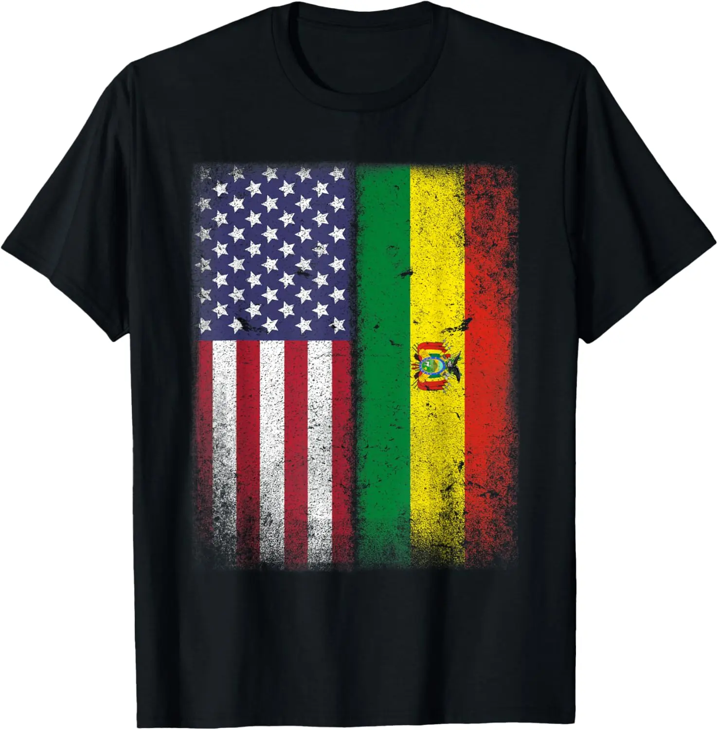 Women's 100% Cotton Short-Sleeve Round Neck Vintage Streetwear T-Shirt - Distressed Bolivian-American Flag Graphic Top, Everyday Casual Gift Item