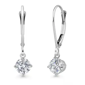 Gem Stone King 925 Sterling Silver Lab Grown Diamond Dangle Earrings for Women | 1.00 Cttw | Gemstone April Birthstone | Round 5MM