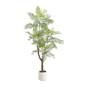 Nearly Natural P2164 6 ft. Artificial Minimalist Jacaranda Tree in White Decorative Planter