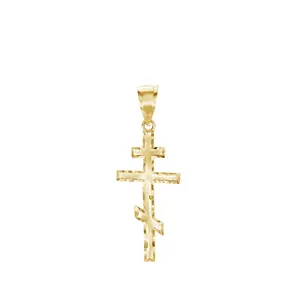 Gold Plated Diamond Cut Eastern Orthodox Cross Necklace - Vermeil Christian Cross Pendant For Men And Women - Religious Cross Charm - Christian Jewelry For Gifts Made In USA.