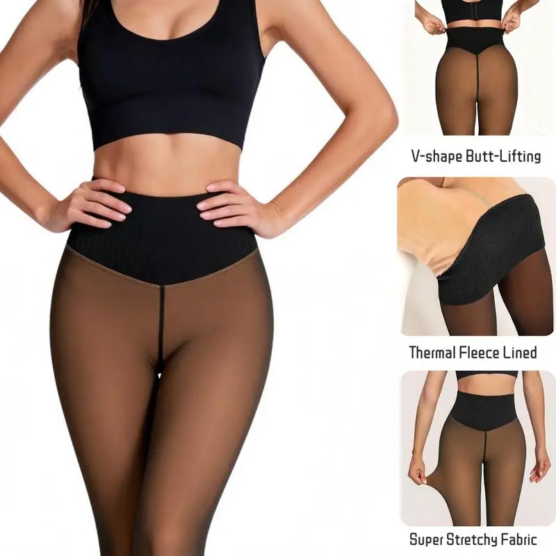 Women's Fleece-Lined Thermal Tights - High-Waist Super Stretchy Fabric with Tummy Control, Extra-Thick for Winter Wear, Elastic Fit Tights, Extra-Thick Tights