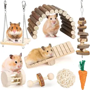 Hamster Chew  Set Small Animal Molar  Teeth Care Wooden Accessories for Guinea Pigs,Chinchillas,Gerbils,Mice,Rats,Mouse Rodents  Swing Seesaw Bridge (Wood) toys