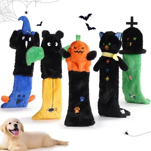 Nocciola Halloween Gift Set Non Stuffing Crinkle Dog Toys, 5 PCS Squeaky Plush Dog Toys with Crinkle Paper, Pumpkin Black Cat Spirits Grave Bat Toys, Perfect Gift for Small to Large Dogs