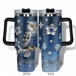 1pc Stainless Steel Insulated Mug Cup 40oz/30oz/22oz/20oz/14oz Water Bottle, Funny Dad Tumbler, Funny Design With Jeweled Owl and Sparkling Stars Double-layer insulation Leakproof Large Capacity, Needed for Gym, Hiking, Travel Ideal Birthday Ch