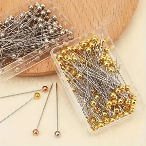 100 Golden Positioning Pins Assorted A Set Of 100 Golden Positioning Pins In Four Colors, Packed In A Plastic Box, 100 Flower Wrapping Materials With Large Head Pins, Sewing Fixed Pins, Sewing Pins For Jewelry DIY, Needle Crafts Kit