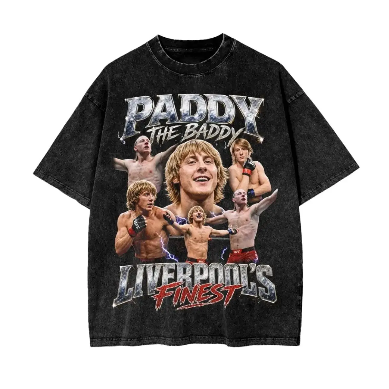 Paddy Pimblett Oversized Tops, Vintage Wash MMA Graphic T-Shirt in Soft 100% Cotton, Retro Fight Fan Apparel for Men and Women