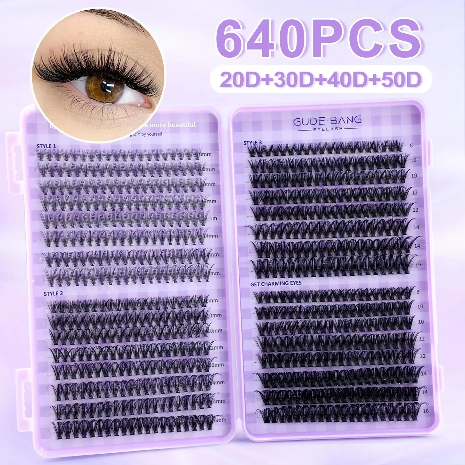 Natural False Eyelashes for Lash Extension, Clustered D Curl Lashes, Non-Toxic, Mixed Length, Single Fiber, Batch 202603