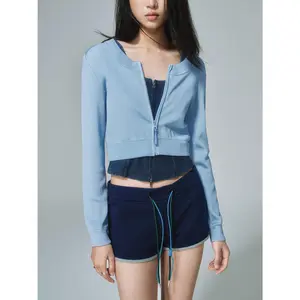 URBAN REVIVO 2026 Women's Skinny Slim-Fitting Cropped Knit Cardigan Top, Viscose Knitting Fabric, Plaid Casual Style, Long-Sleeve & Short-Sleeve Options