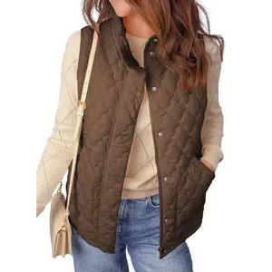EVALESS Womens Puffer Vest Lightweight Stand Collar Sleeveless Quilted Jackets Button Fall Spring Zip Up Coat Outerwear