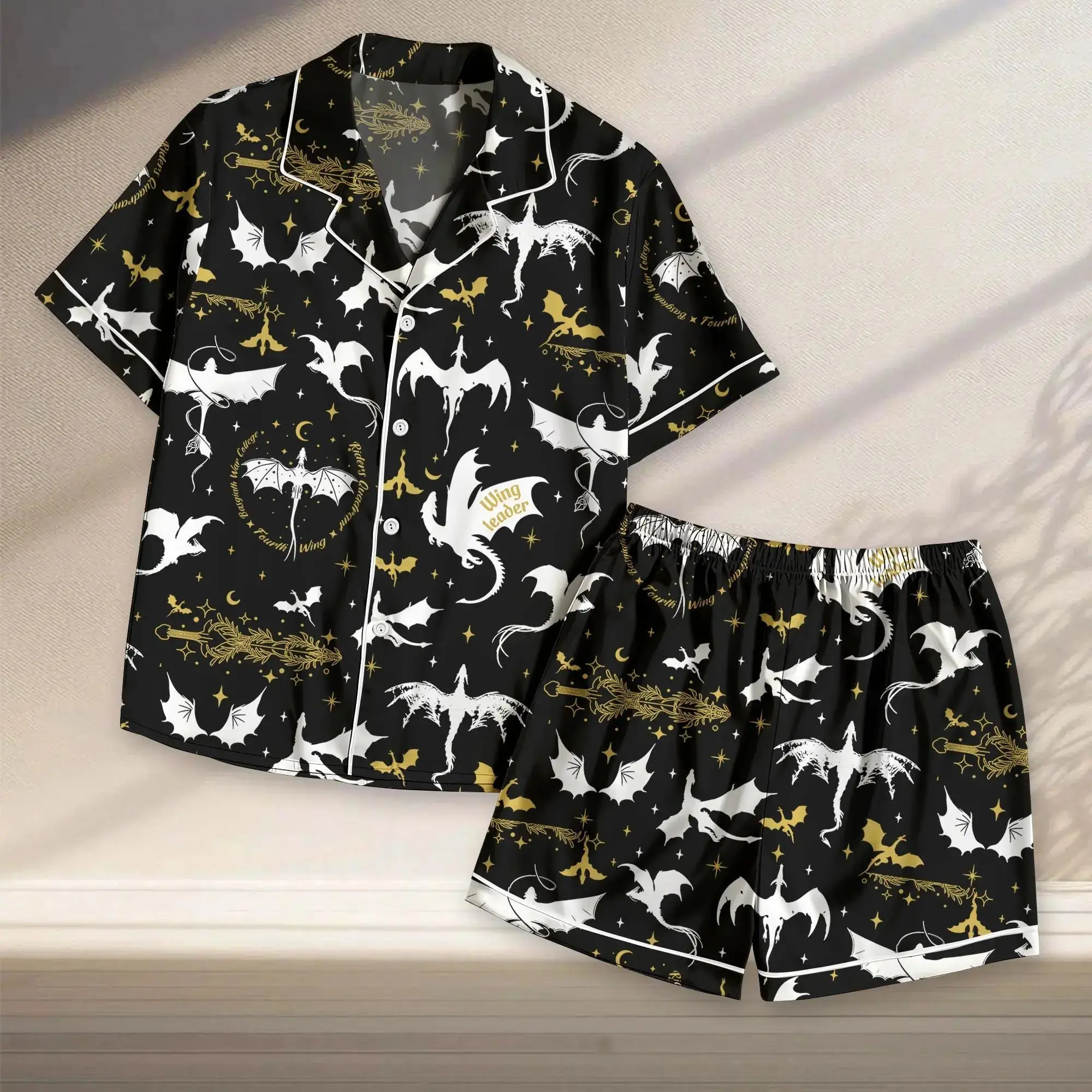 Fourth Wing Satin Pajamas Shorts, Basgiath War College Sleepwear, Dragon Book Pajamas, Violet Sorrengail Nightwear, Book lovers Pjs