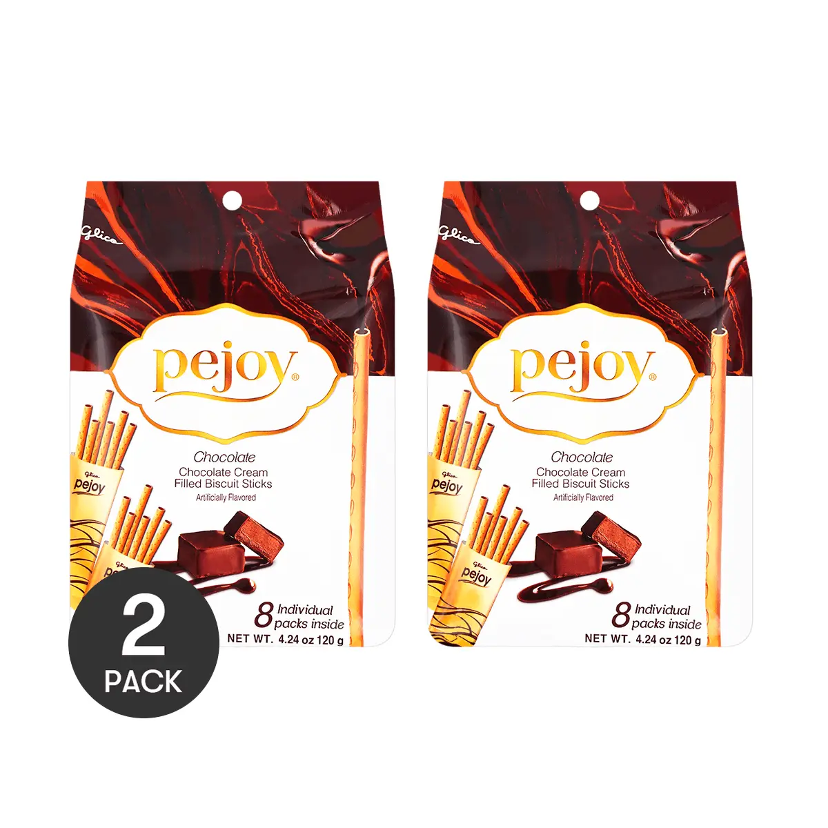 2 Pack GLICO PEJOY Chocolate Cream Cookie Sticks 4.24 oz Each - Japanese Filled Biscuit Snack