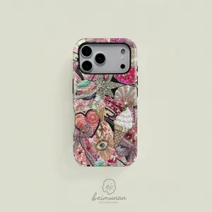 1PC Beaded Art Ice Cream Star Saturn Print Phone Case， Rugged Shockproof 2in1 Protective Cover for iPhone 17 16 15 14 13 12 Pro Max， Samsung Galaxy S25 S24 S23 S22 Ultra Series Holiday Gift Minimalist Fashion Case