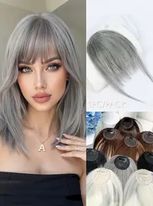 Wear and Go Clip-In Human Hair Bangs, Women'S Frontal Hairpieces,12 Sleek Colors| White |Ash Grey |Blonde, U-Part Attachment, Slight Air Bangs, Comfortable & Natural, No Glue, Suitable for All Hair Types, Human Hair Fringe for K-pop, Human Hair Extensions