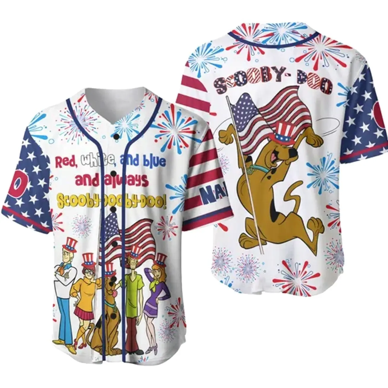 Scooby Doo Baseball Jersey, Scooby Doo Shirt, Scooby Doo Jersey, 4th Of July Shirt, Custom Name Baseball Jersey