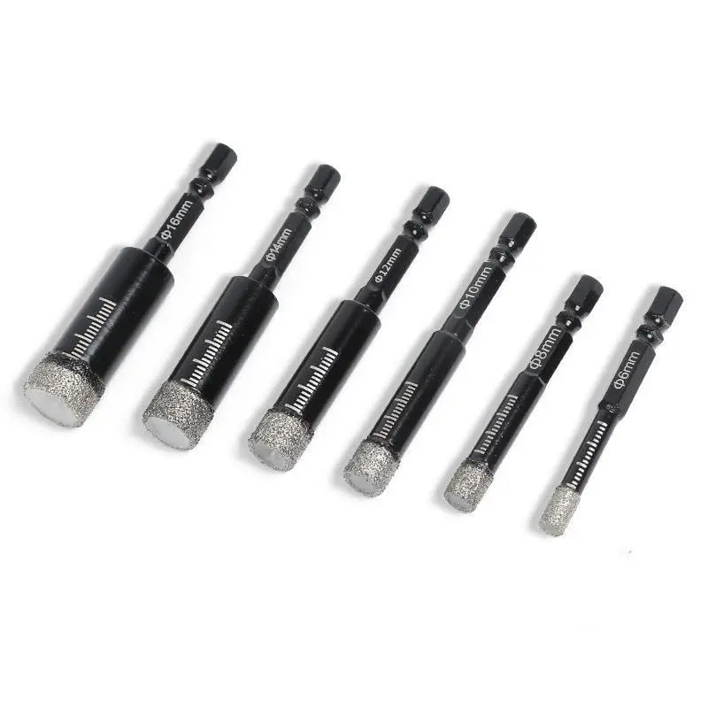 VAYWET 6 Pcs Diamond Drill Bits Set, 1/4 5/6 3/8 1/2 Inch Brazed Diamond Drill Bit | Drill Bits for Precision Drilling in Tile Ceramic Glass Granite Marble Masonry