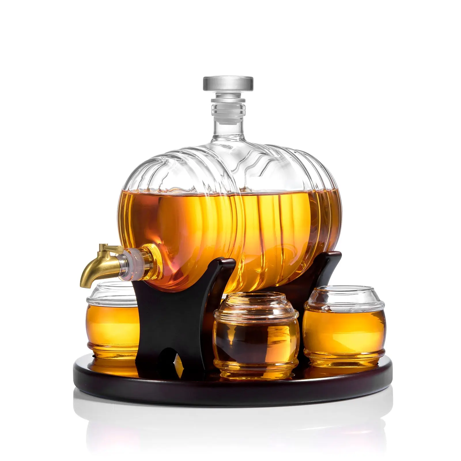 Lead-Free Glass Whiskey Barrel Decanter Set (5oz, 8.5inch Tall, 9.6inch Wide, 1350ml) - For Adults, Home Bar Use; Set Includes Reusable Utensils, Drainer for Kitchen Use
