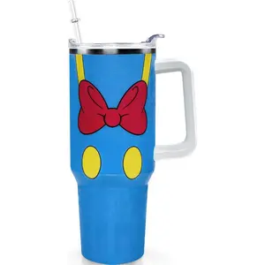 40 Oz Printed Cartoon Duck Stainless Steel Insulated Reusable Skinny Tumbler - Stylish, Classic Kitchenware Drinkware Beverage Cup with Lid, Straw, Handle, Bowknot, Portable Travel Coffee Cup, Ideal Birthday Gift