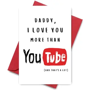 Funny "I Love You More Than YouTube" Lettering Card, 1 Count Heartfelt Pop Culture Tribute Card, Ideal for Expressing Deep Affection to Dad