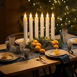 6pcs Pack Of Flat - Topped Flameless Ivory - Colored Tapered Candles That Flicker, with A Remote - Controlled Dimmer. Suitable for Birthday Dining Tables, Exhibition Hall Decoration, And Home Decoration