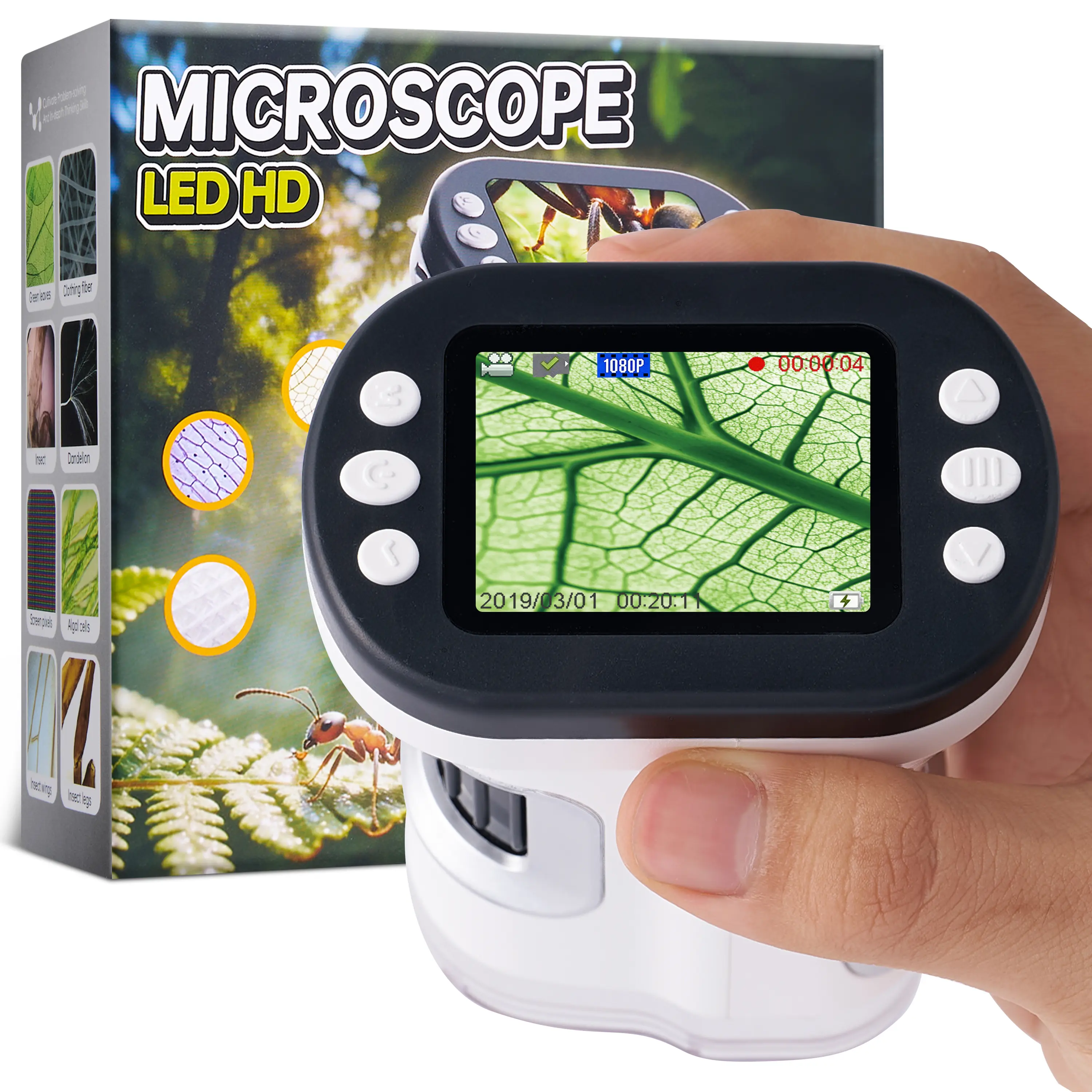 Pocket Microscope for Kids 1000X Zoom — Portable Handheld Microscope with LCD Screen, Capture Photo & Video, STEM Educational Toy, Explore Nature Anywhere