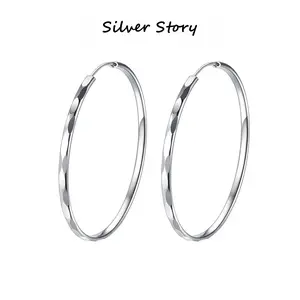 925 Sterling Silver Large Hoop Earrings for Women, Minimalist Polished Oval Silver Hoops, Hypoallergenic Everyday Wear Jewelry, Dainty Statement Earrings Gift for Her
