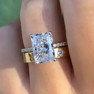 ShineofDiamond 2-piece Wedding Ring Set in Sterling Silver Wedding Bridal Set Promise Ring Wedding Bridal Ring Anniversary Promise Ring jewelry gift s925 sterling silver luxury engagement rectangular ring