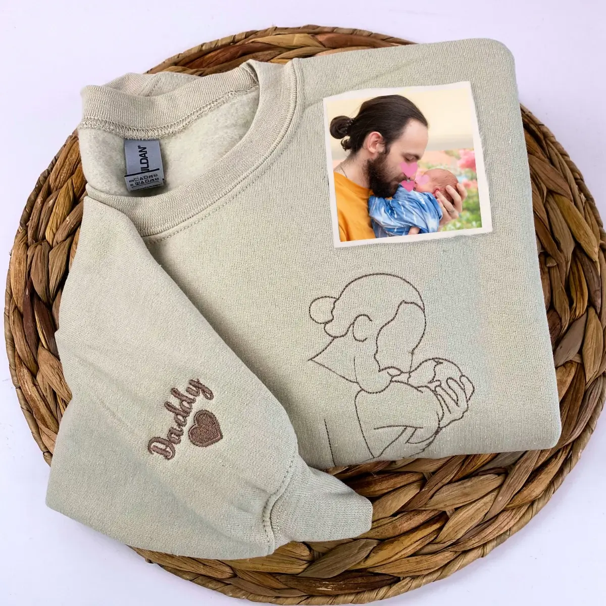 Embroidered Custom Portrait from Photo Sweatshirt, Family Portrait, Personalized Picture Sweatshirt Initial Heat on Sleeve, Custom Anniversary Gift, Embroidered Gift