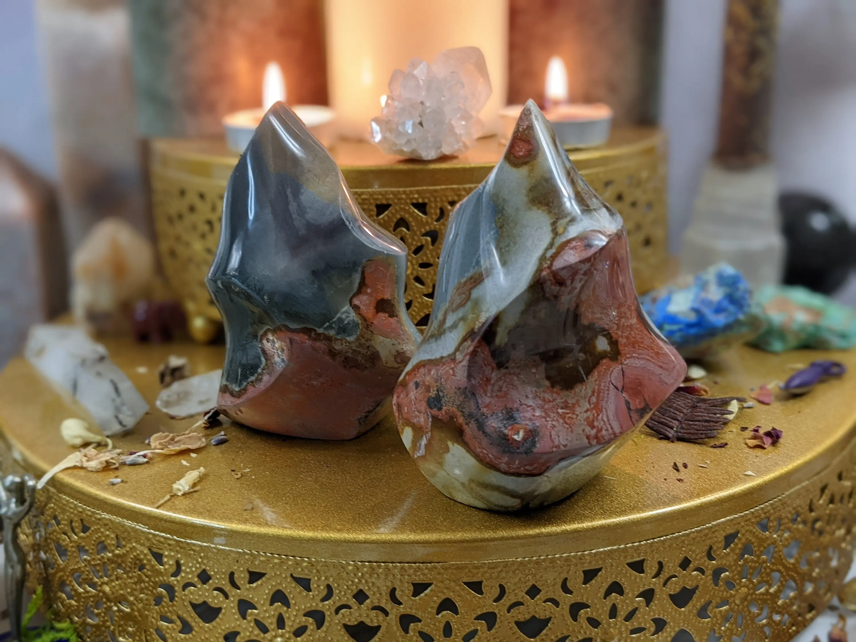 Polychrome Jasper Flames Polished Free Standing Sienna Desert Jasper Stone Tower Healing Crystal Mineral Natural Stone Specimen Passion Gift