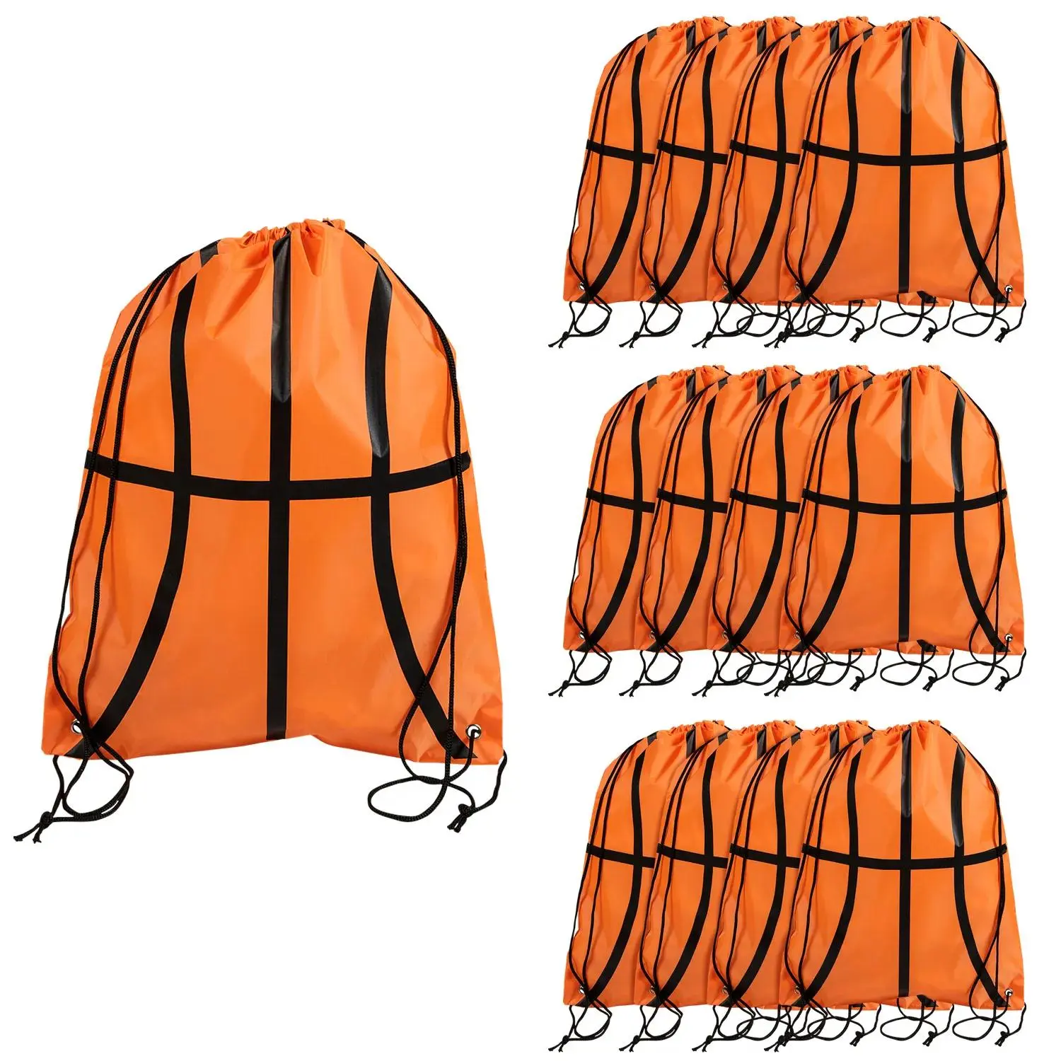 Basketball Polyester Drawstring Bags, 12 Pack Large Athletic Gym Sacks for Children & Adults, 14" x 18" for Parties, Gym Bags, Athletic Bag