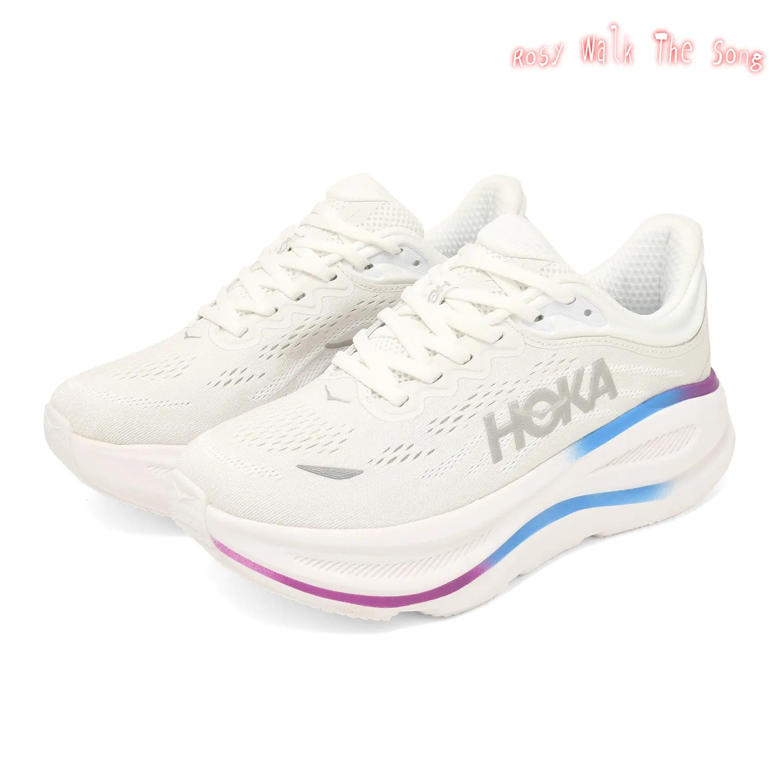 Cream Off White Gradient Blue Purple Striped Curved Cushion Athletic Running Sneakers Ultra Breathable Perforated Mesh Casual Footwear Soft Shock Absorb Trendy Outdoor Daily Unisex Walking Trainers
