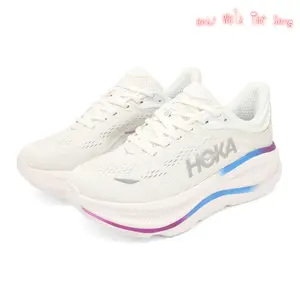 Cream Off White Gradient Blue Purple Striped Curved Cushion Athletic Running Sneakers Ultra Breathable Perforated Mesh Casual Footwear Soft Shock Absorb Trendy Outdoor Daily Unisex Walking Trainers
