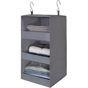 3-Shelf Hanging Closet Organizer and Storage, Collapsible Hanging Closet Shelves, Hanging Organizer for Closet & RV, Gray, 29 ½" H X 12" W X 12" D, 1-Pack