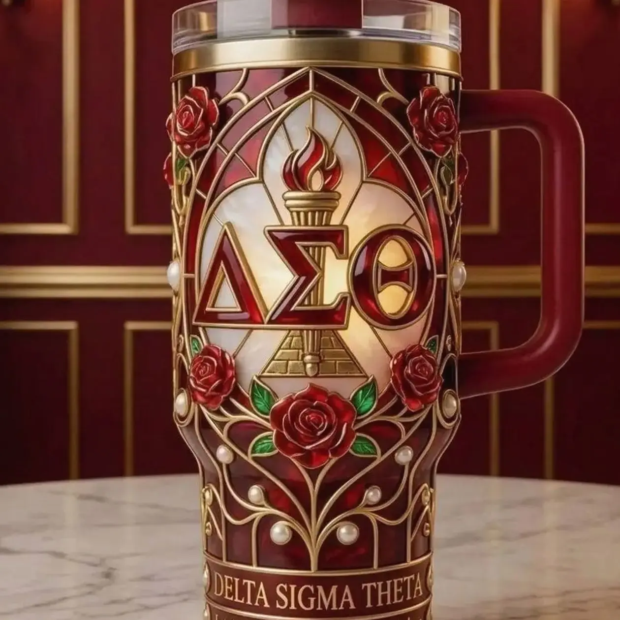 Delta Sigma Theta Stainless Steel Tumbler with Handle – Sorority-Inspired Insulated Cup, Perfect DST Gift for Sisters